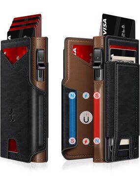 〽️Men Coffee B Pop Up 9-13 Card Holder Bifold Minimalist Smart Wallet RFID Block